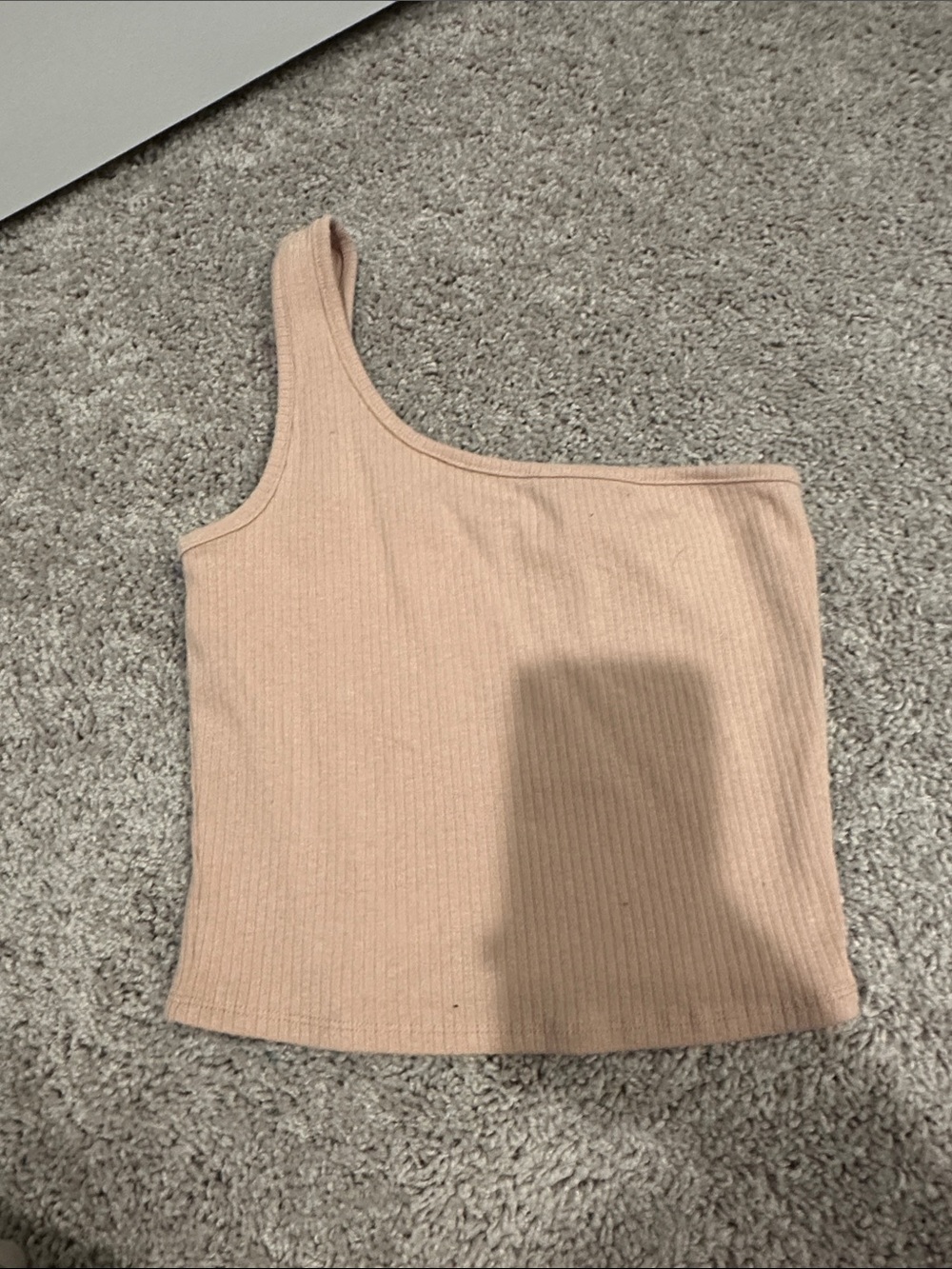 One-Shoulder Ribbed Tank Top — Beige